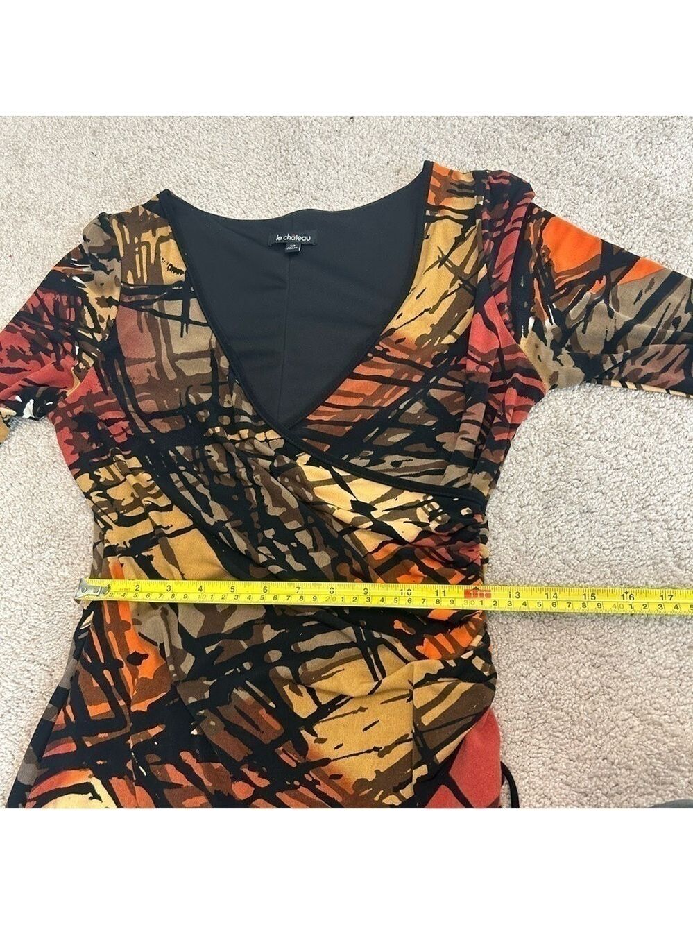 Le Chateau multicoloured zigzag artsy print long sleeve V-neck faux wrap dress S - Picture 14 of 16